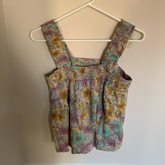 Summery Ana Y2K Boho Chic Groovy Floral Ruched Back Square Neck Tank Top Size XS - Picture 3 of 5